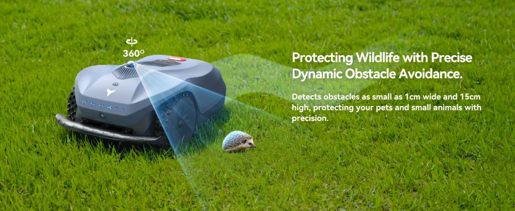 Robot grass cutter in Australian backyard