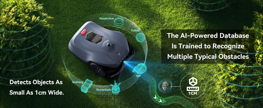 Robot grass cutter in Australian backyard