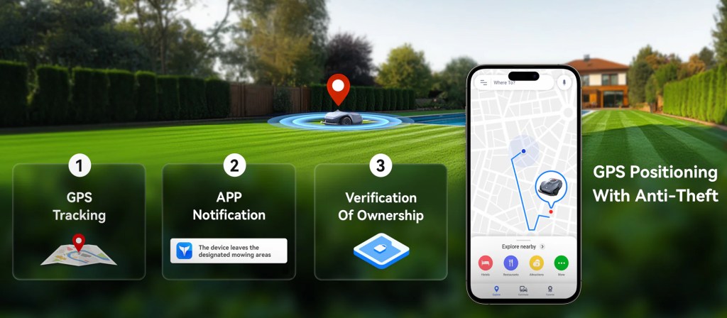 Robot grass cutter in Australian backyard